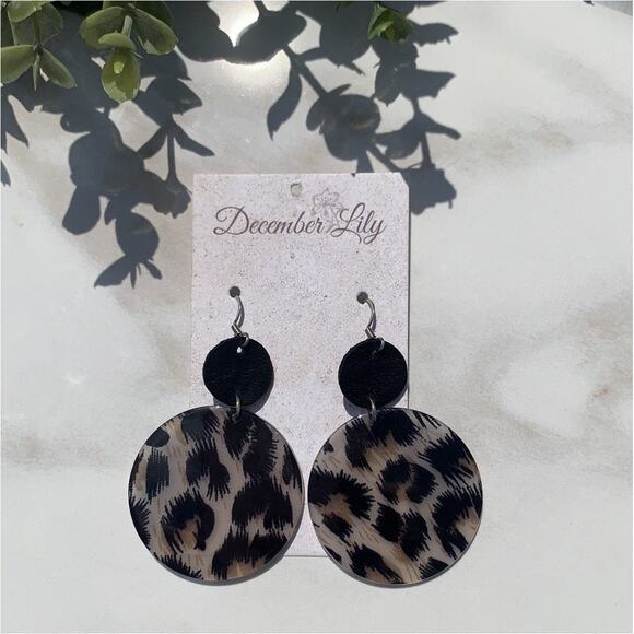 Leopard Double Drop Acrylic/ Leather Earrings - Picture 2 of 2